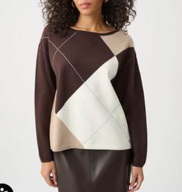 Joseph Ribkoff Joseph Ribkoff Mocha Multi Brushed  Argyle Pattern Crewneck Sweater