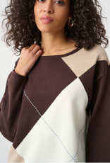 Joseph Ribkoff Joseph Ribkoff Mocha Multi Brushed  Argyle Pattern Crewneck Sweater