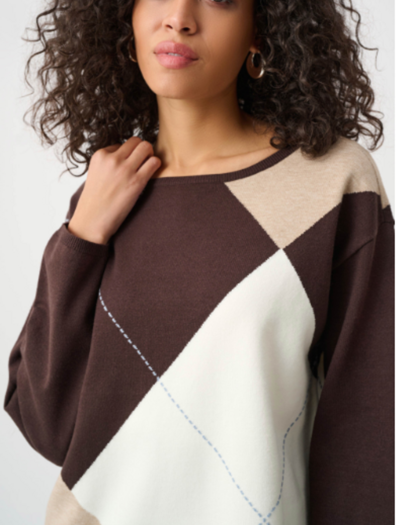 Joseph Ribkoff Joseph Ribkoff Mocha Multi Brushed  Argyle Pattern Crewneck Sweater