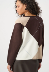 Joseph Ribkoff Joseph Ribkoff Mocha Multi Brushed  Argyle Pattern Crewneck Sweater