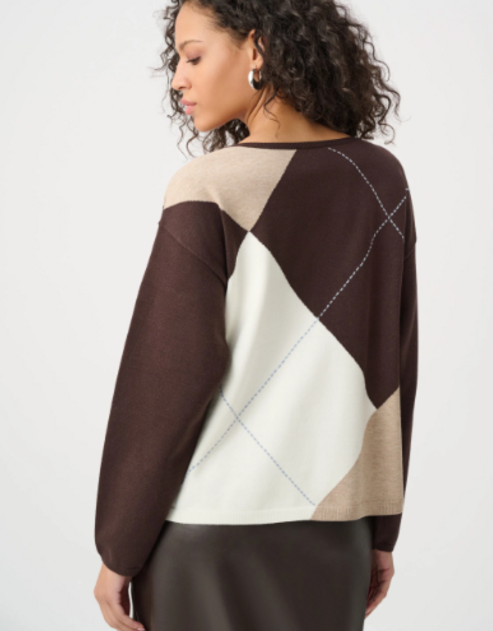 Joseph Ribkoff Joseph Ribkoff Mocha Multi Brushed  Argyle Pattern Crewneck Sweater
