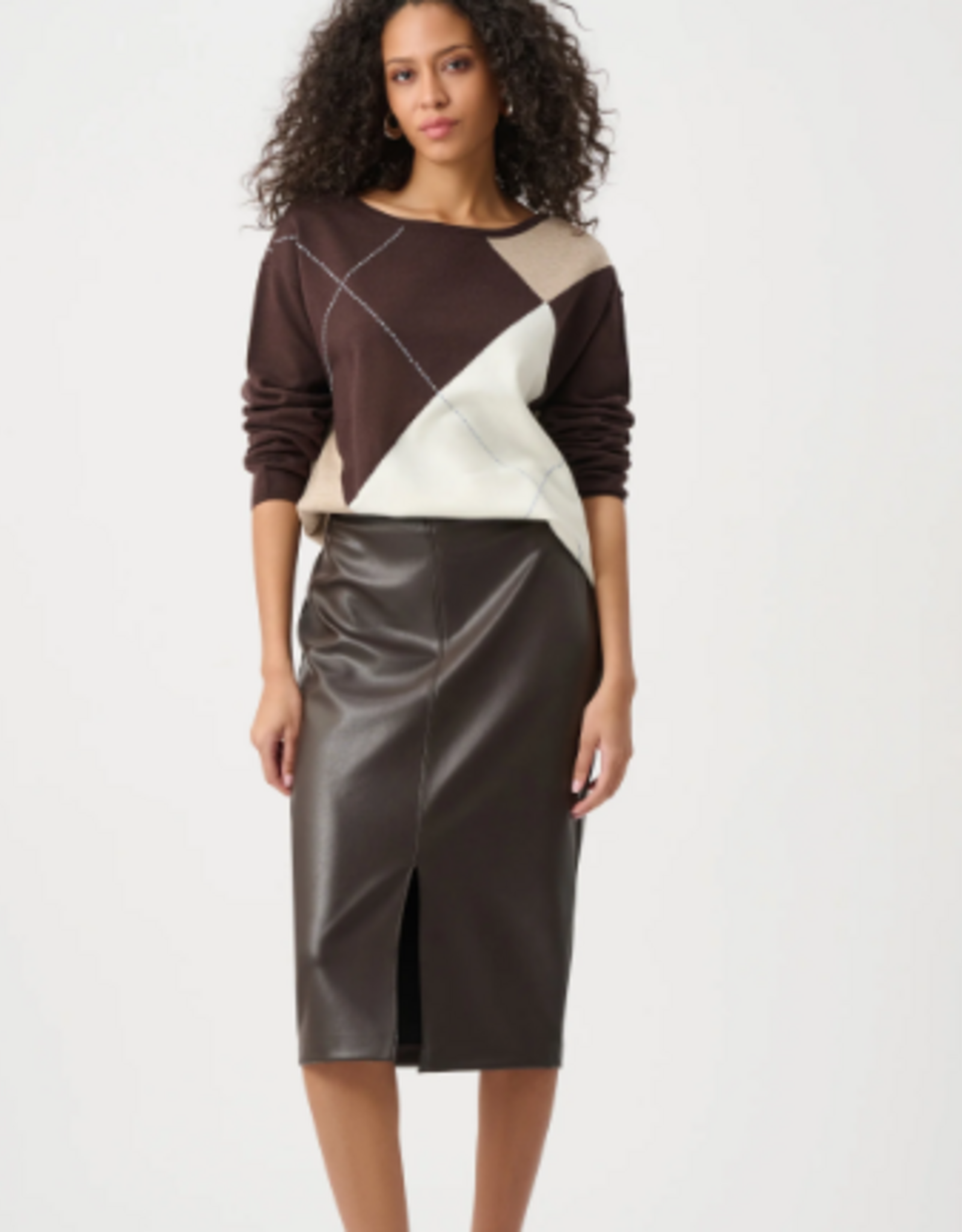 Joseph Ribkoff Joseph Ribkoff Mocha Multi Brushed  Argyle Pattern Crewneck Sweater