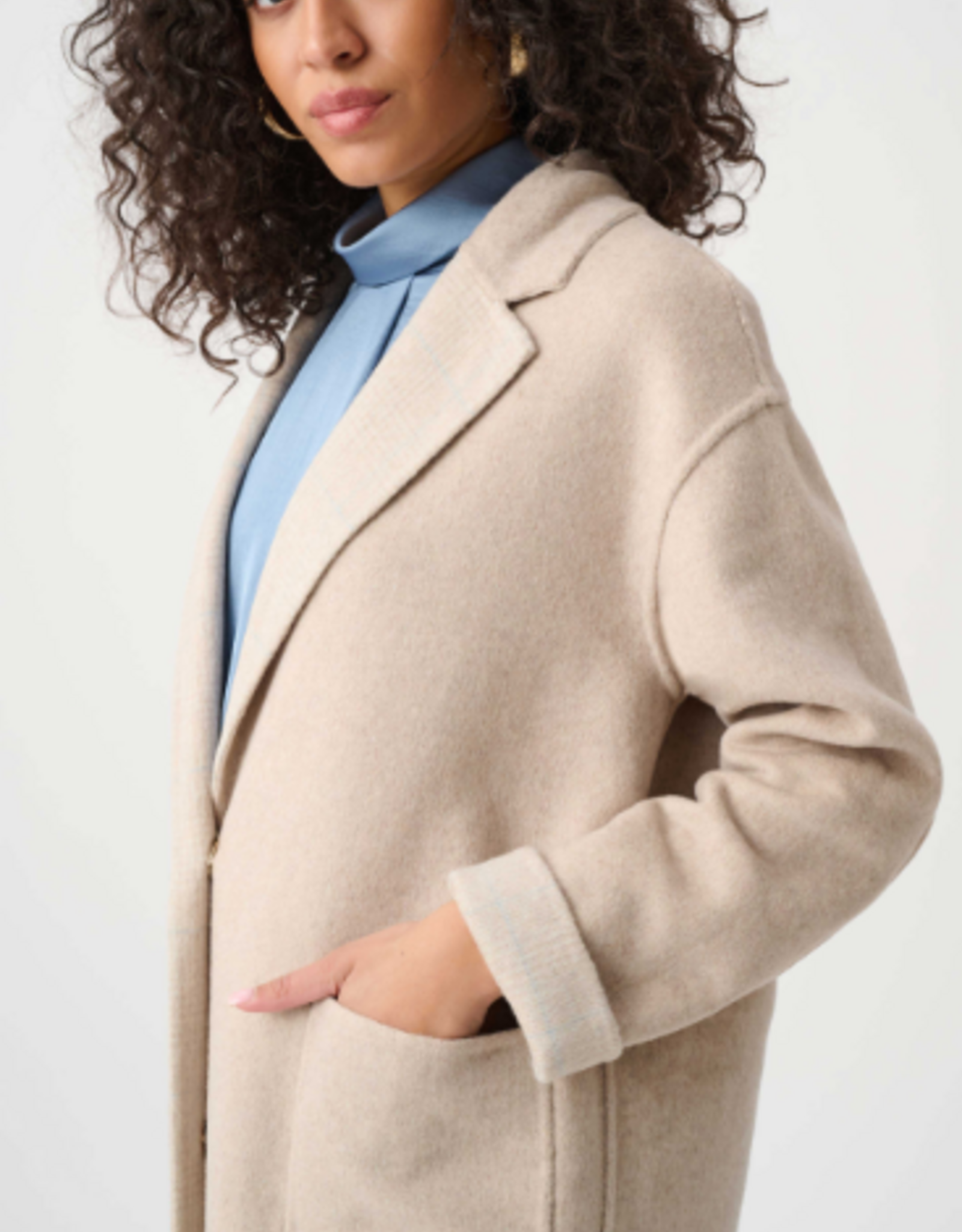 Joseph Ribkoff Joseph Ribkoff Oatmeal Wool Blend Plaid Reversible Boxy Coat