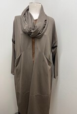 Saga Saga Taupe Open Front  3/4 Sleeve Duster with Scarf
