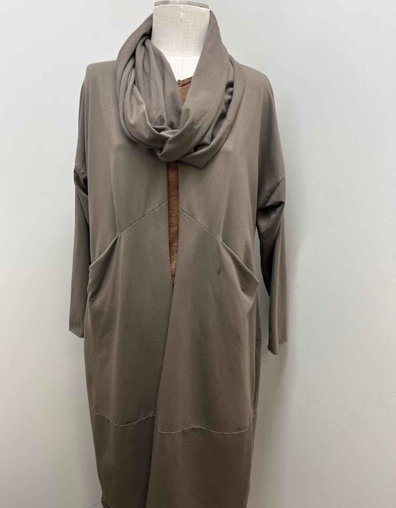 Saga Saga Taupe Open Front  3/4 Sleeve Duster with Scarf