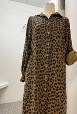 Saga Saga Camel Animal Print  Button Up L/S Long Shirt Dress