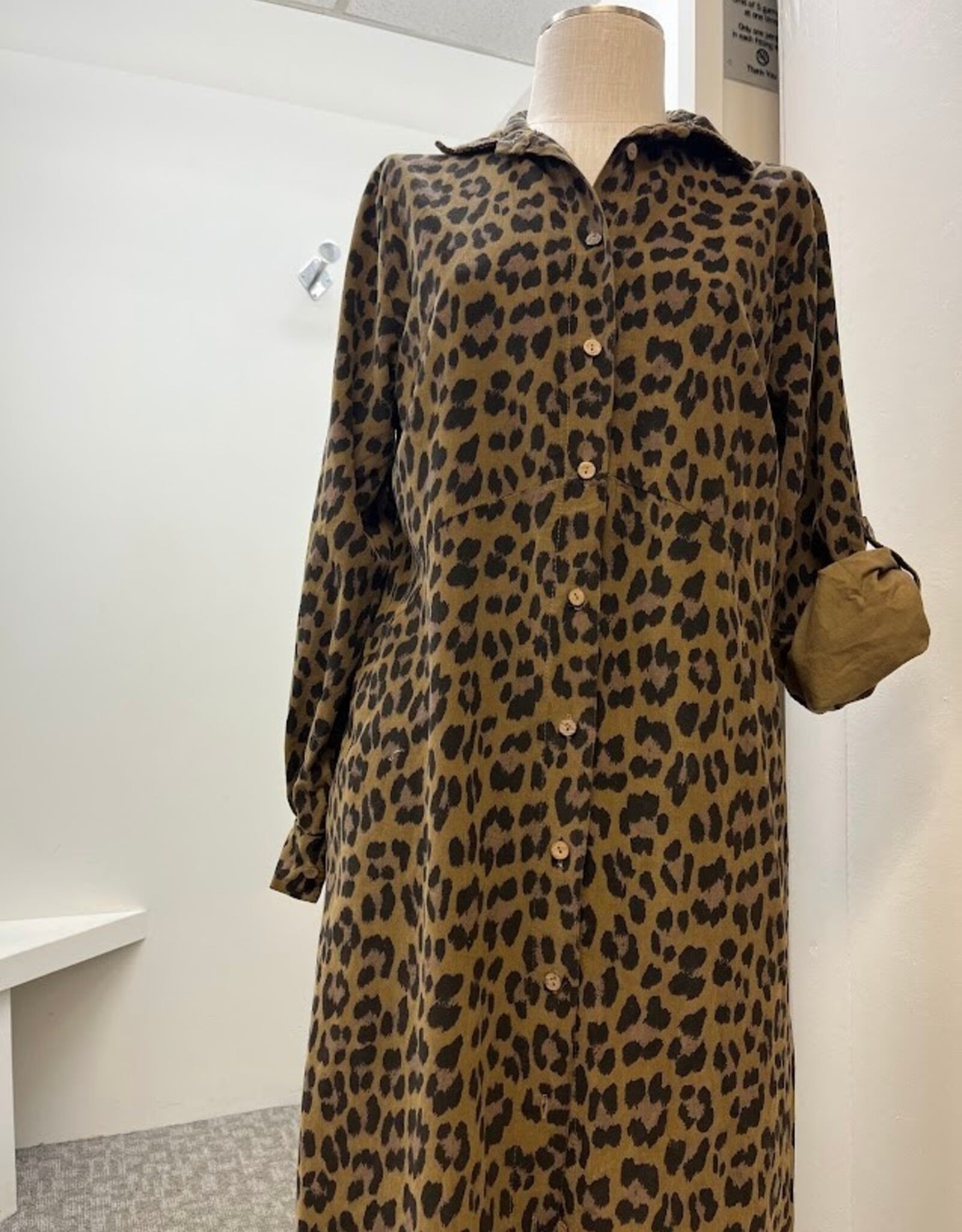 Saga Saga Camel Animal Print  Button Up L/S Long Shirt Dress