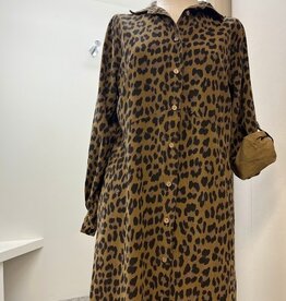 Saga Saga Camel Animal Print  Button Up L/S Long Shirt Dress