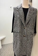 Saga Saga Charcoal Multi Print Button Up Sleeveless Long Vest
