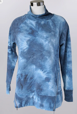 Keren Hart Keren Hart Blue Tie Dye Print Round Neck Long Sleeve Zip Hem Detail Top