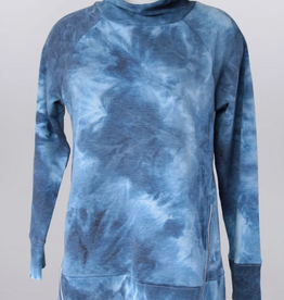Keren Hart Keren Hart Blue Tie Dye Print Round Neck Long Sleeve Zip Hem Detail Top