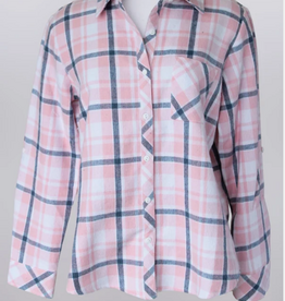 Keren Hart Keren Hart Pink/Blue Plaid Button Up Long Sleeve Shirt