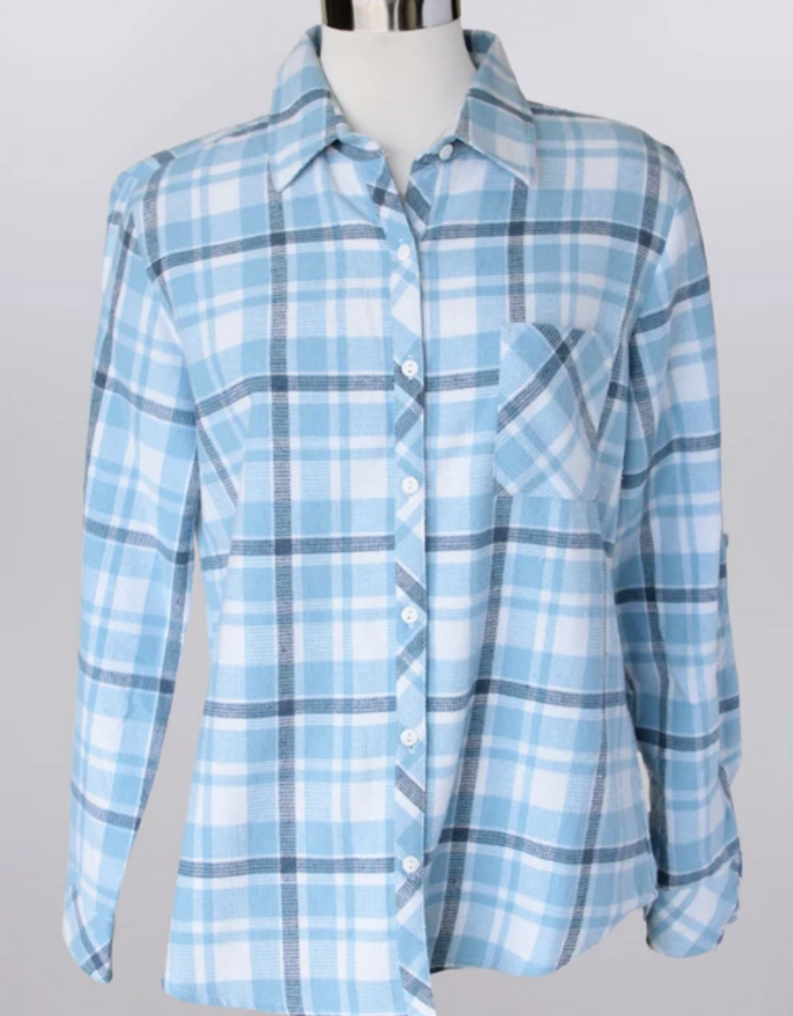 Keren Hart Keren Hart Blue Plaid Button Up Long Sleeve Shirt