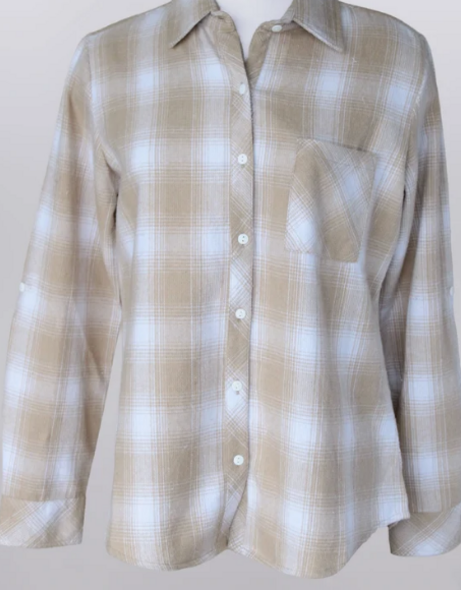 Keren Hart Keren Hart Tan Plaid Button Up Long Sleeve Shirt