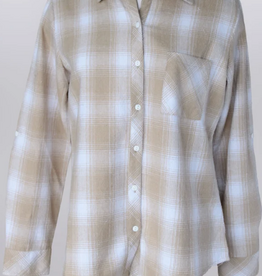 Keren Hart Keren Hart Tan Plaid Button Up Long Sleeve Shirt