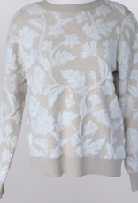 Keren Hart Keren Hart Tan/White Leaf Print Round Neck L/S Sweater