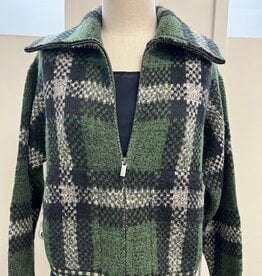 Habitat Habitat Fern Plaid Zip Up Collar Long Sleeve Sweater Jacket
