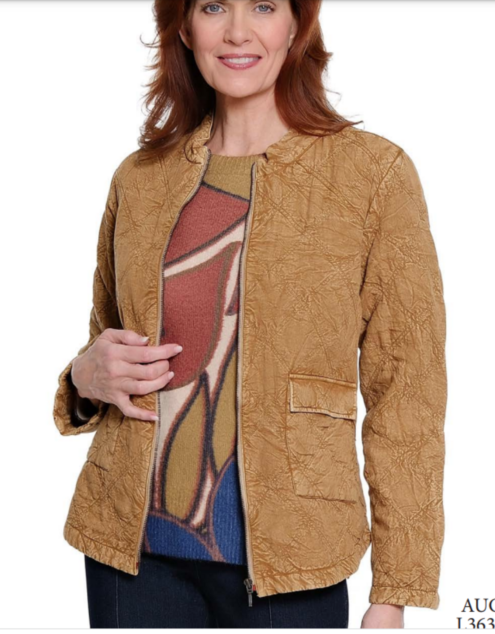 A la Carte A  la Carte Mustard Quilted Print Zip Up Long Sleeve Jacket