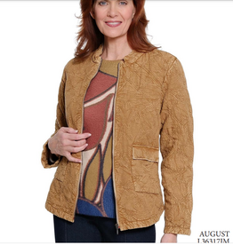 A la Carte A  la Carte Mustard Quilted Print Zip Up Long Sleeve Jacket