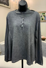 Saga Saga Charcoal Round Neck Long Sleeve Button Detail Top