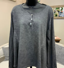 Saga Saga Charcoal Round Neck Long Sleeve Button Detail Top