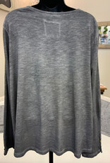 Saga Saga Charcoal Round Neck Long Sleeve Button Detail Top