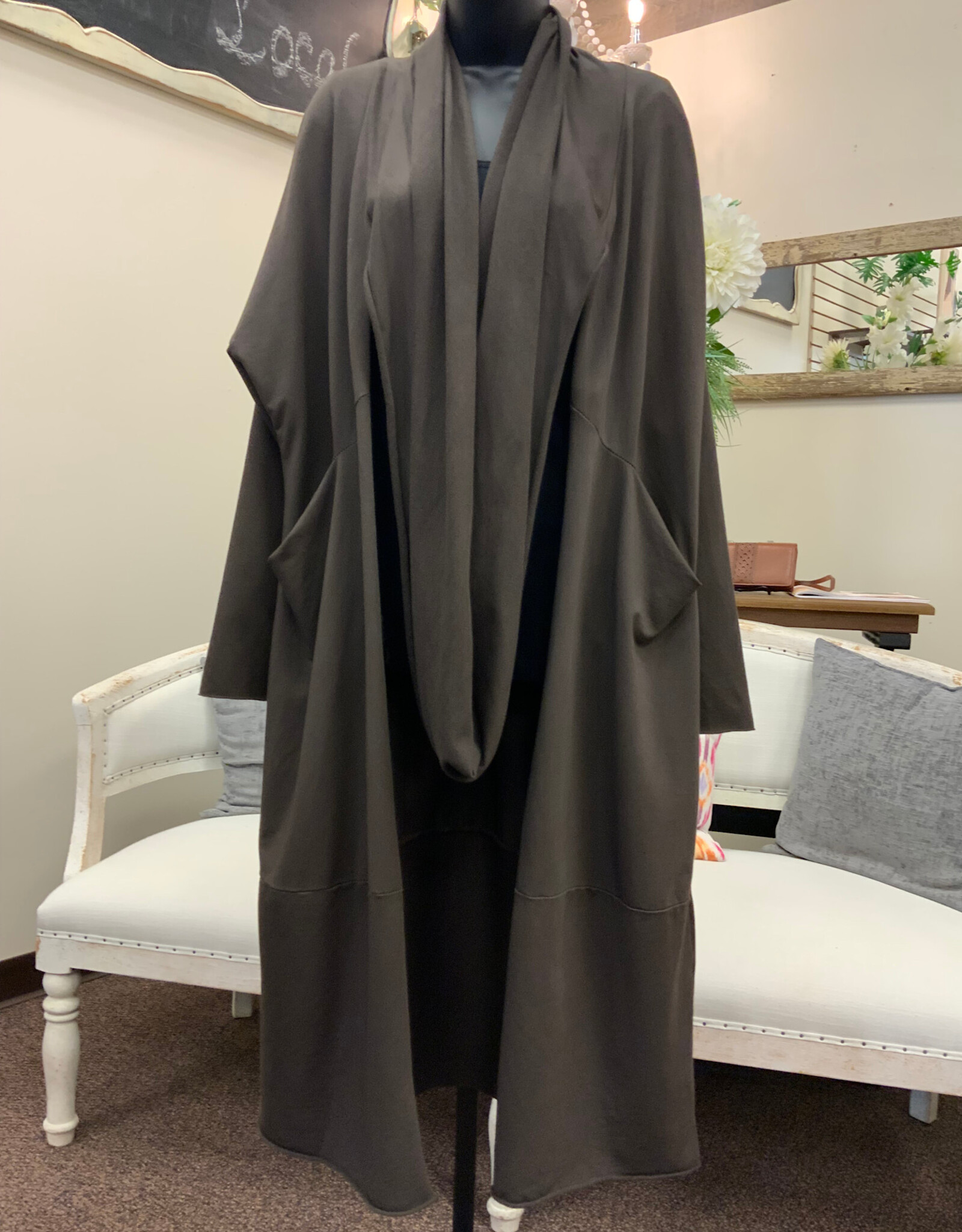 Saga Saga Coco Open Front  3/4 Sleeve Duster with Scarf