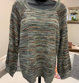 Democracy Democracy Celadon Multi  3/4 Blouson Sleeve Round Neck Top