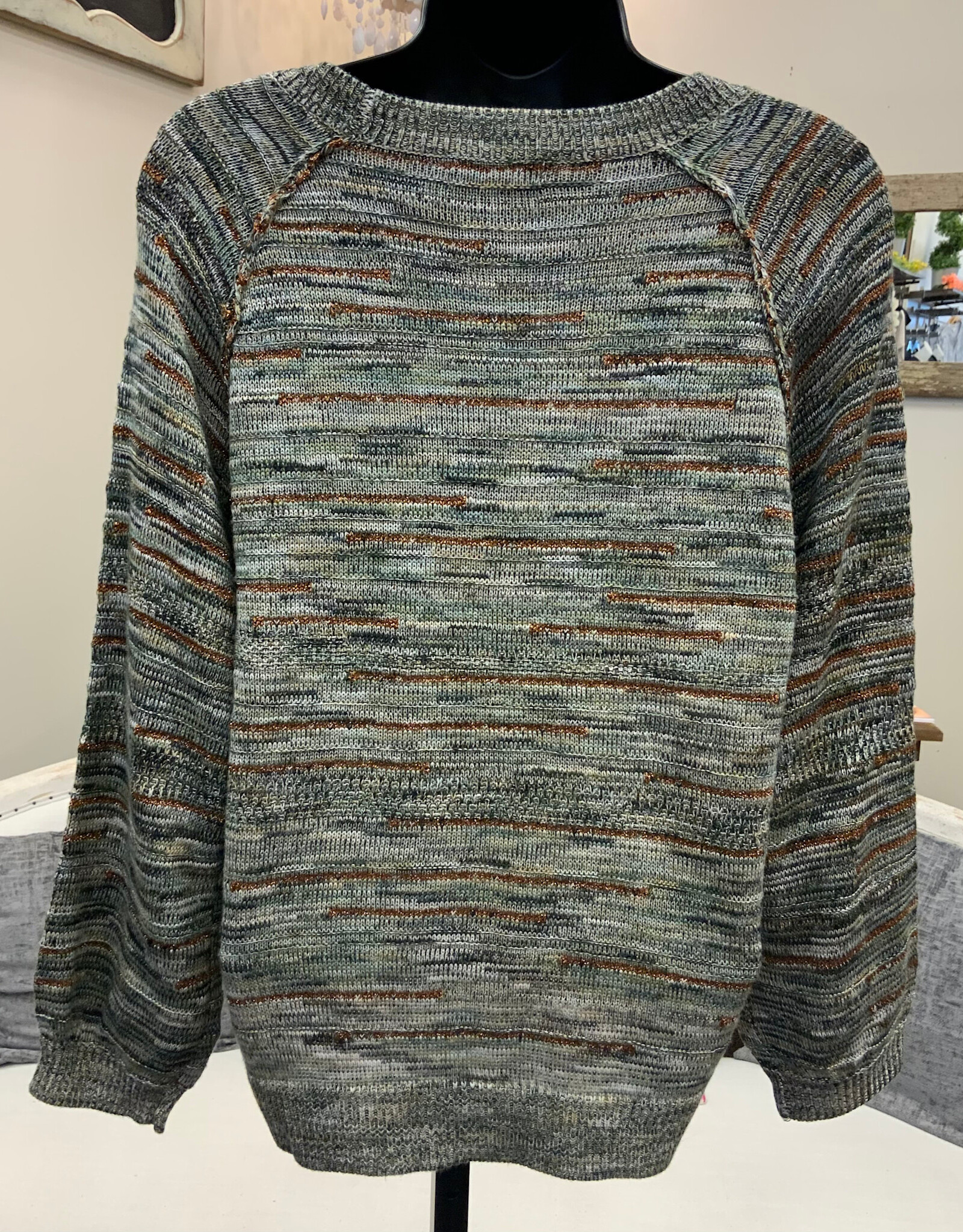 Democracy Democracy Celadon Multi  3/4 Blouson Sleeve Round Neck Top