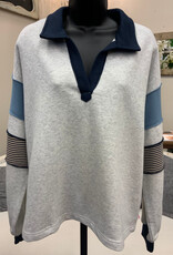 Threads 4 Thought Threads  4 Thought Grey /Navy Collar V-Neck Long Sleeve Top
