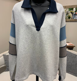 Threads 4 Thought Threads  4 Thought Grey /Navy Collar V-Neck Long Sleeve Top