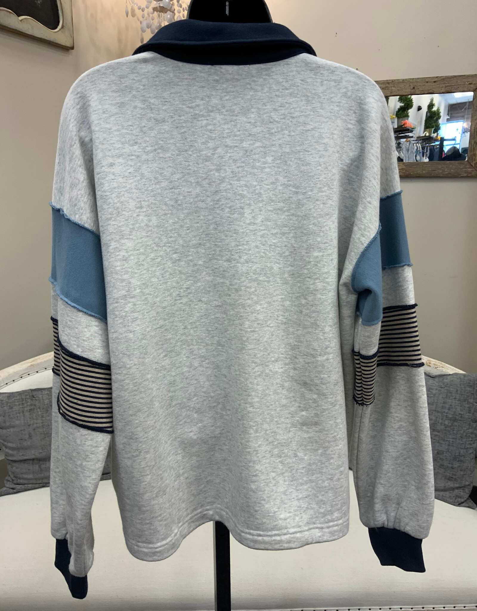 Threads 4 Thought Threads  4 Thought Grey /Navy Collar V-Neck Long Sleeve Top