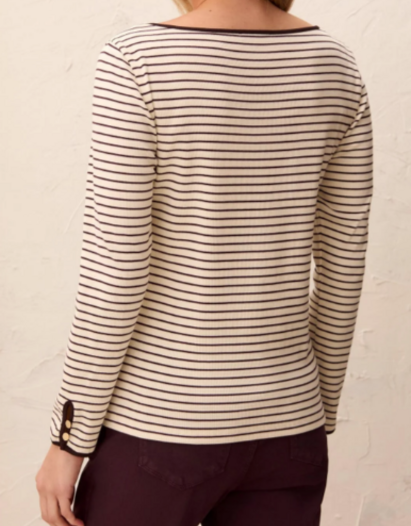 Tribal Tribal Ivory/Fudge Boat Neck Long Sleeve Top