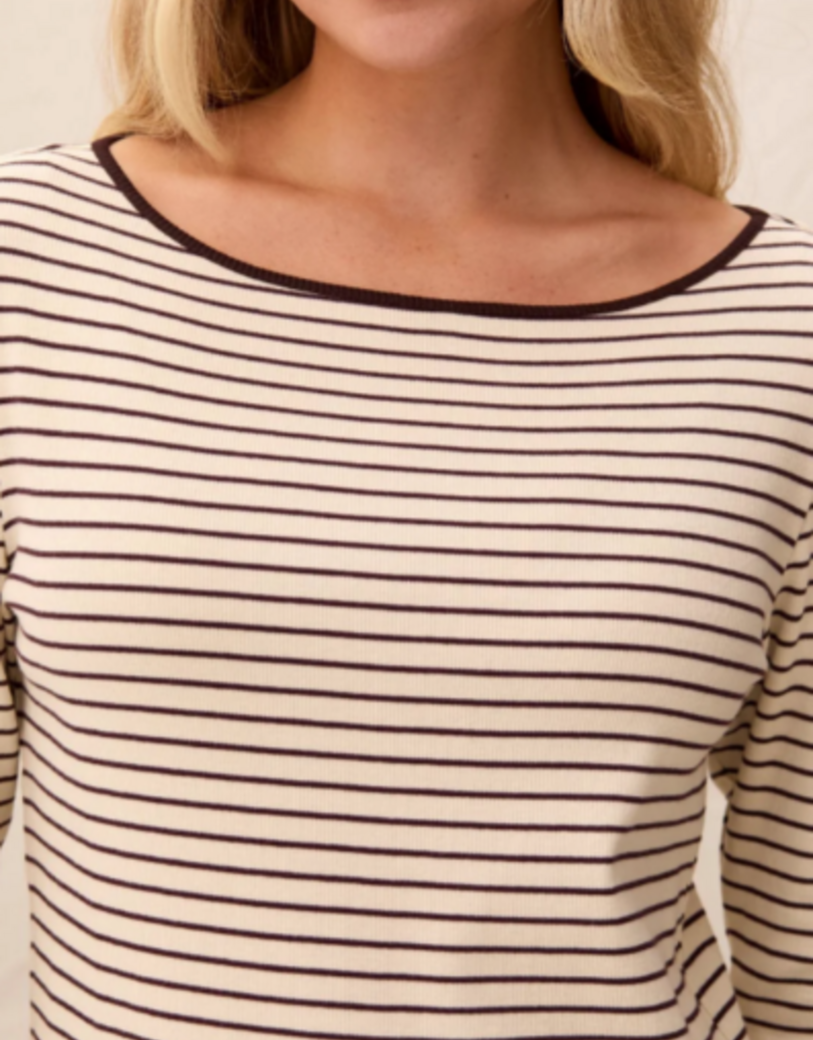 Tribal Tribal Ivory/Fudge Boat Neck Long Sleeve Top