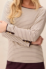 Tribal Tribal Ivory/Fudge Boat Neck Long Sleeve Top