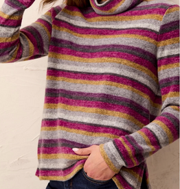 Tribal Tribal Mulberry Stripe Funnel Neck Long Sleeve Top