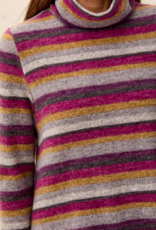 Tribal Tribal Mulberry Stripe Funnel Neck Long Sleeve Top
