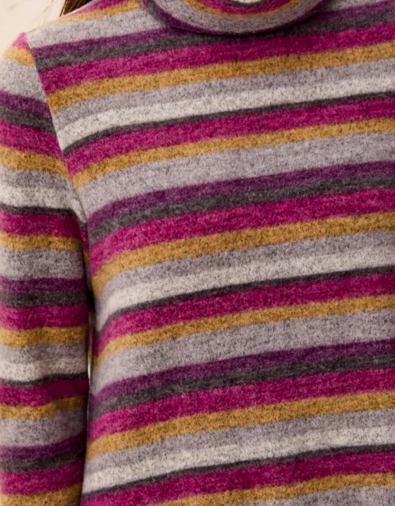 Tribal Tribal Mulberry Stripe Funnel Neck Long Sleeve Top