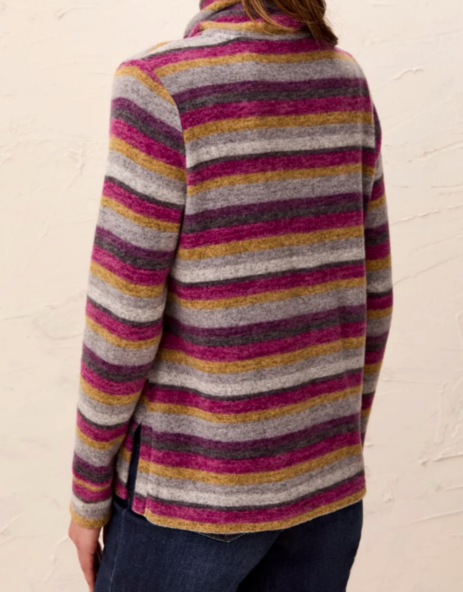Tribal Tribal Mulberry Stripe Funnel Neck Long Sleeve Top