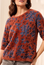 Tribal Tribal Maple Floral Round Neck Elbow Sleeve Sweater Top