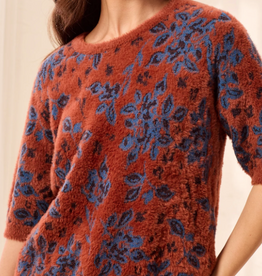 Tribal Tribal Maple Floral Round Neck Elbow Sleeve Sweater Top