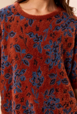 Tribal Tribal Maple Floral Round Neck Elbow Sleeve Sweater Top