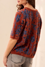 Tribal Tribal Maple Floral Round Neck Elbow Sleeve Sweater Top