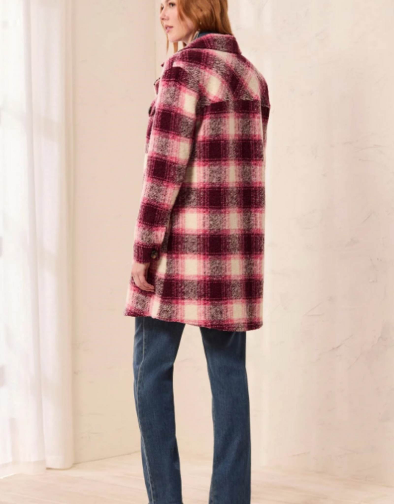 Tribal Tribal Cherrylacquer Plaid Knit Button-Up Shacket