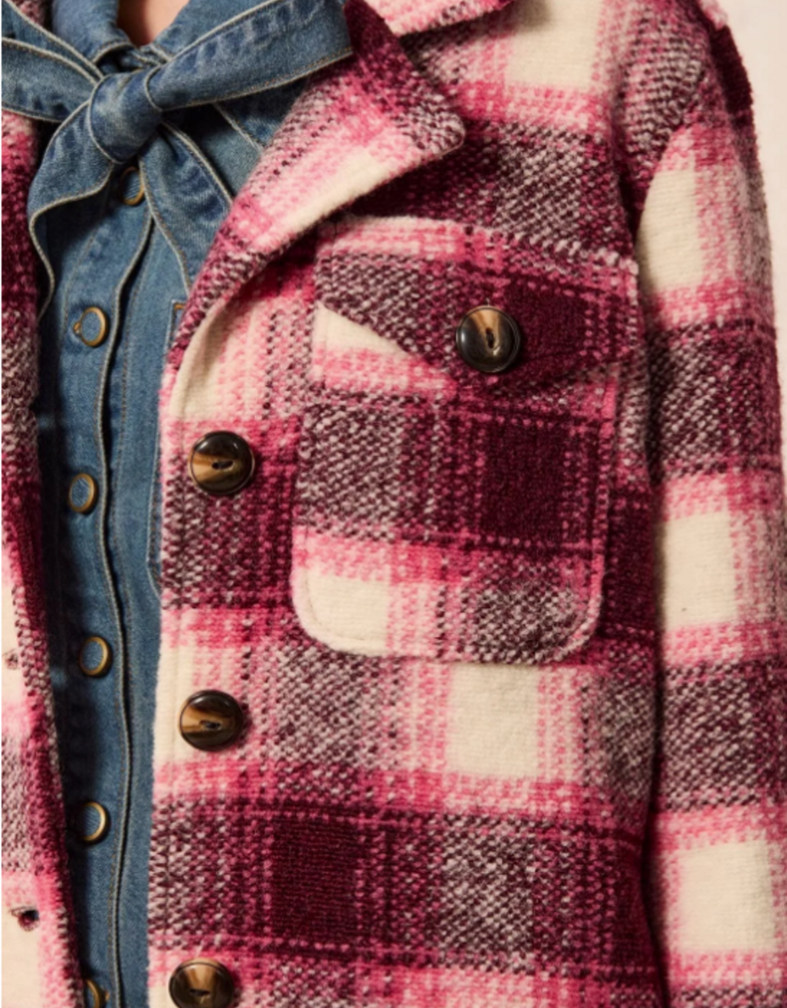 Tribal Tribal Cherrylacquer Plaid Knit Button-Up Shacket