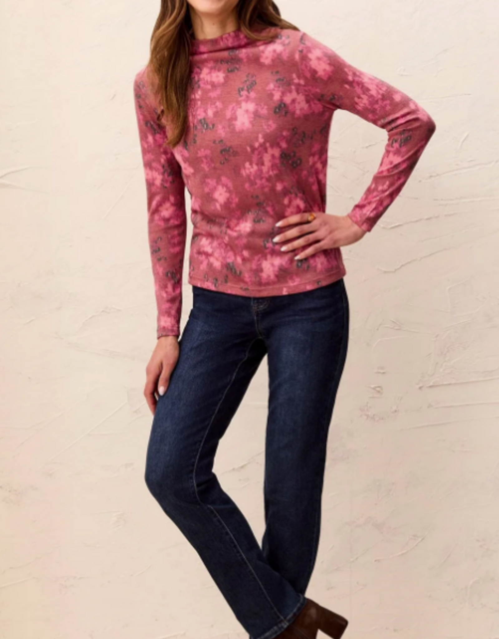 Tribal Tribal Nostalgia Knit Funnel Neck Long Sleeve Top