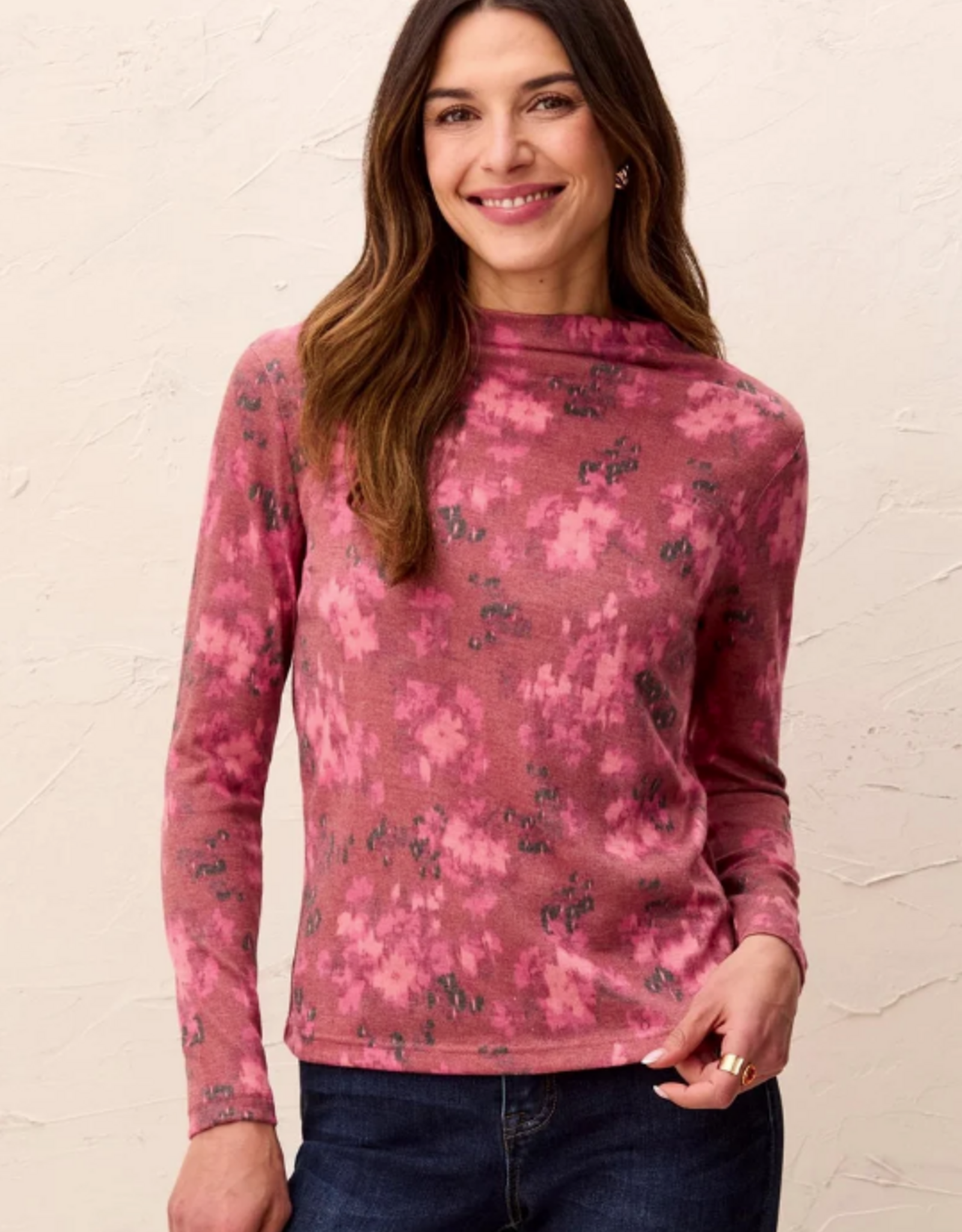 Tribal Tribal Nostalgia Knit Funnel Neck Long Sleeve Top