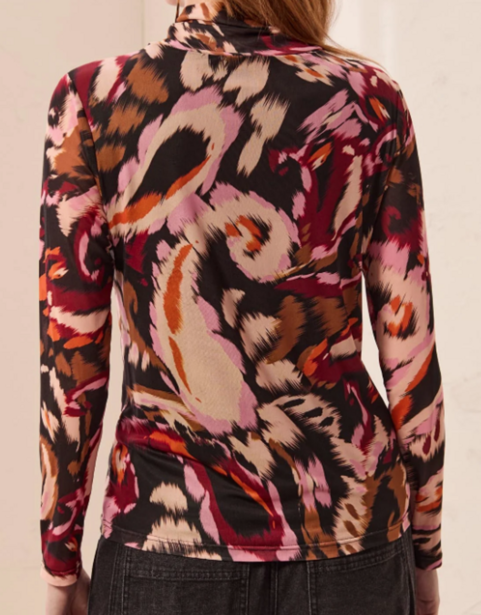 Tribal Tribal Pinot Lined Mesh Turtle Neck Long Sleeve Top