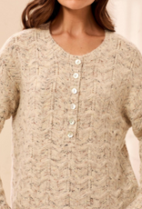 Tribal Tribal Cream Henley Button Neck Long Sleeve Sweater w/Scallop Hem
