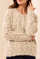 Tribal Tribal Cream Henley Button Neck Long Sleeve Sweater w/Scallop Hem